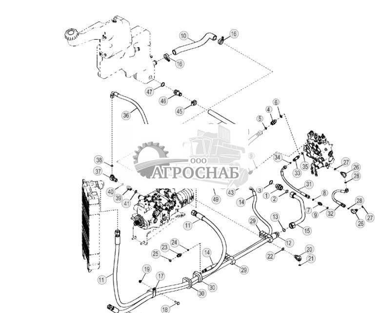 Трубопроводы главной гидросистемы (ЭГ управление, без байпасной линии) (односкоростная) - ST1602 184.jpg